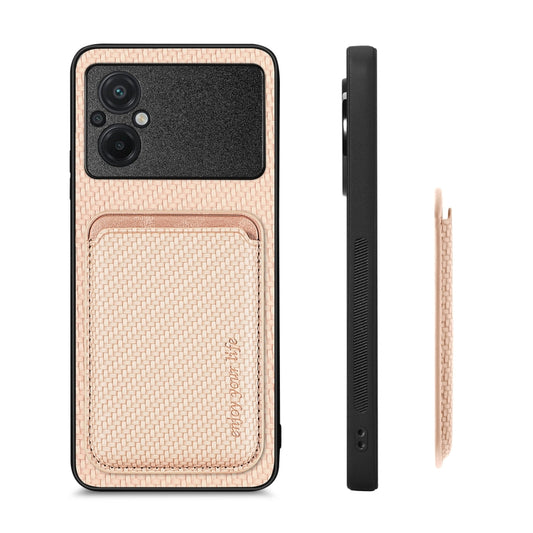 For Xiaomi Poco M5 4G Carbon Fiber Leather Card Magnetic Phone Case(Khaki) by bashfashion