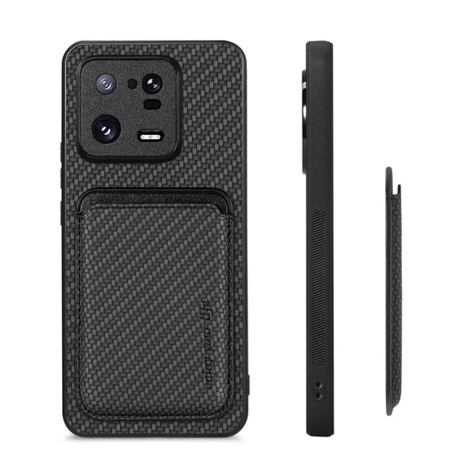 For Xiaomi 13 Pro Carbon Fiber Leather Card Magnetic Phone Case(Black) by bashfashion