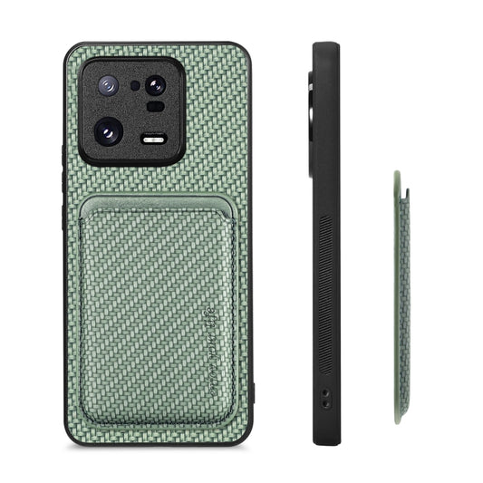 For Xiaomi 13 Pro Carbon Fiber Leather Card Magnetic Phone Case(Green) by bashfashion