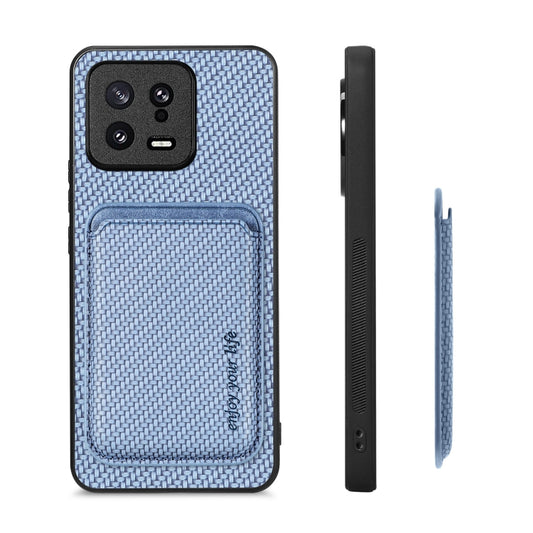 For Xiaomi 13 Carbon Fiber Leather Card Magnetic Phone Case(Blue) by bashfashion