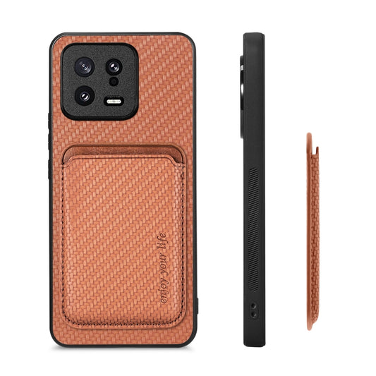 For Xiaomi 13 Carbon Fiber Leather Card Magnetic Phone Case(Brown) by bashfashion