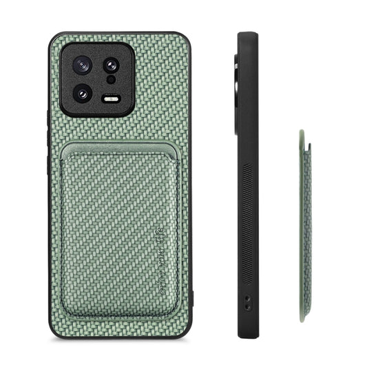 For Xiaomi 13 Carbon Fiber Leather Card Magnetic Phone Case(Green) by bashfashion