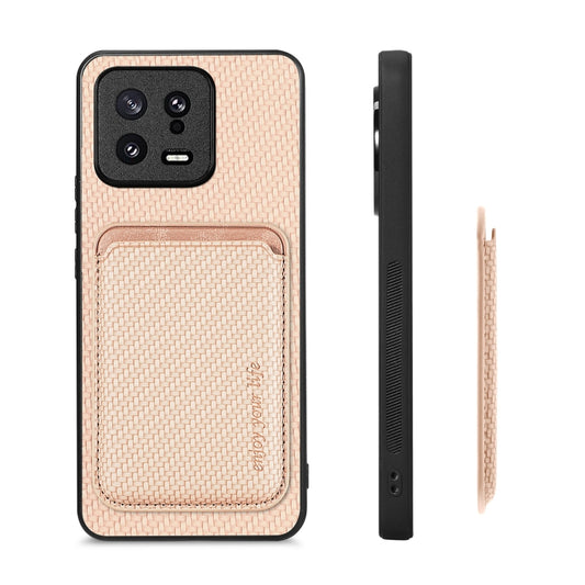 For Xiaomi 13 Carbon Fiber Leather Card Magnetic Phone Case(Khaki) by bashfashion