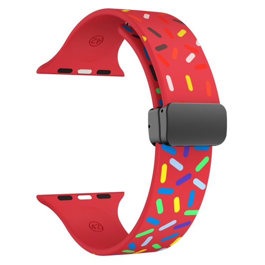 For Apple Watch SE 2022 40mm Rainbow Dots Silicone Magnetic Black Buckle Watch Band(Red) by bashfashion