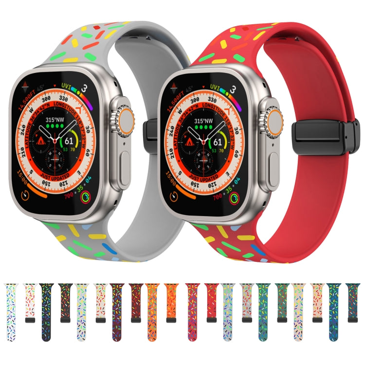 For Apple Watch Ultra 49mm Rainbow Dots Silicone Magnetic Black Buckle Watch Band(White) by bashfashion