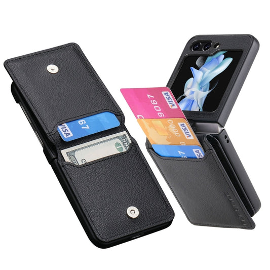 For Samsung Galaxy Z Flip5 JUNSUNMAY Litchi Leather Skin PC Folding Phone Case(Black) by JUNSUNMAY
