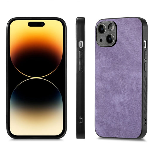 For iPhone 15 ENKAY Retro Leather Skin PC Phone Case with High Aluminum-silicon Glass Film(Purple) by ENKAY