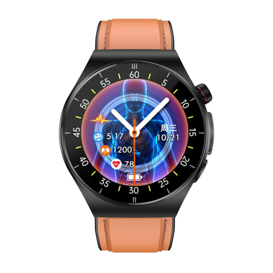 ET340 1.46 inch Color Screen Smart Leather Strap Watch,Support Blood Oxygen / Blood Glucose / Uric Acid Measurement / Blood Lipid Monitoring(Brown) by bashfashion