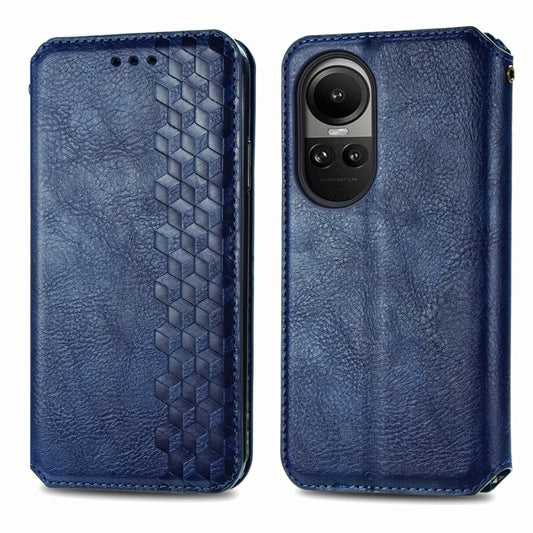 For OPPO Reno10 /10 Pro Global Cubic Grid Pressed Magnetic Leather Phone Case(Blue) by bashfashion