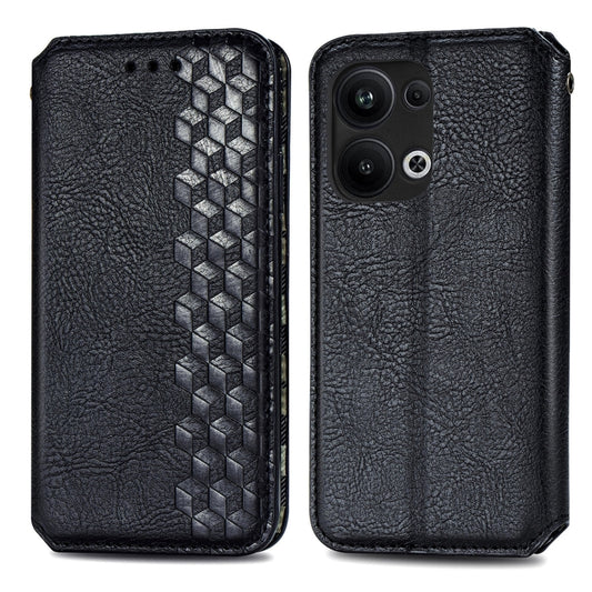 For OPPO Reno9 Pro+ Cubic Grid Pressed Magnetic Leather Phone Case(Black) by bashfashion