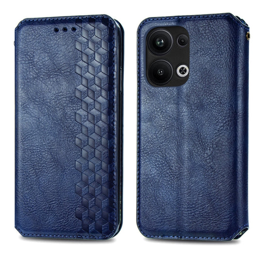 For OPPO Reno9 Pro+ Cubic Grid Pressed Magnetic Leather Phone Case(Blue) by bashfashion