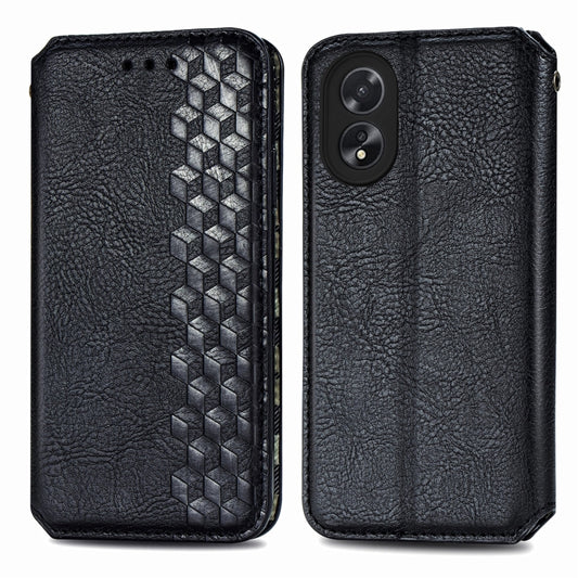 For OPPO A38 Cubic Grid Pressed Magnetic Leather Phone Case(Black) by bashfashion