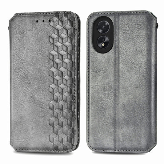 For OPPO A38 Cubic Grid Pressed Magnetic Leather Phone Case(Grey) by bashfashion