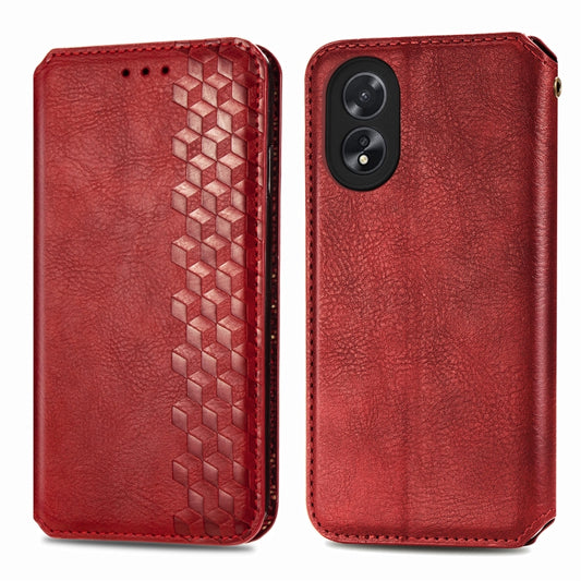 For OPPO A38 Cubic Grid Pressed Magnetic Leather Phone Case(Red) by bashfashion