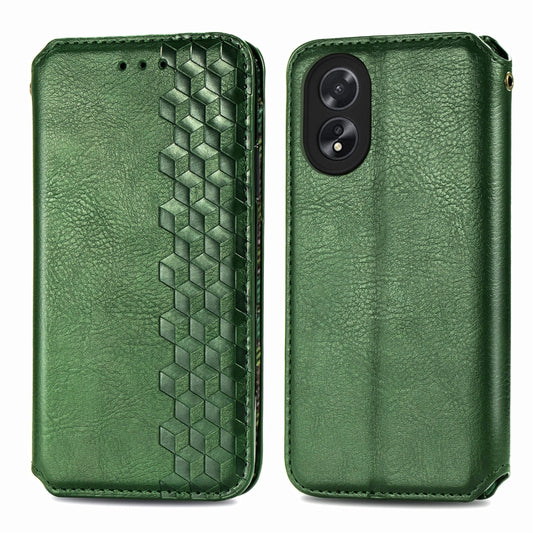 For OPPO A38 Cubic Grid Pressed Magnetic Leather Phone Case(Green) by bashfashion