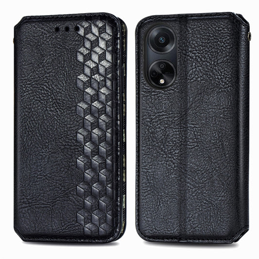 For OPPO A98 Cubic Grid Pressed Magnetic Leather Phone Case(Black) by bashfashion
