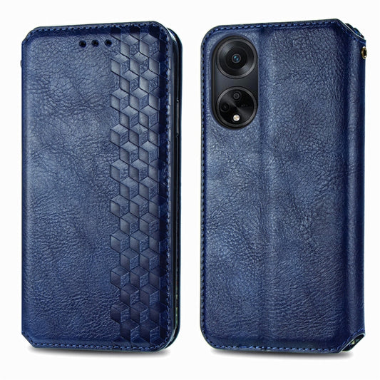 For OPPO A98 Cubic Grid Pressed Magnetic Leather Phone Case(Blue) by bashfashion