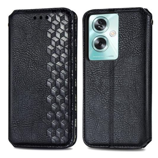 For OPPO A79 5G / A2 5G Cubic Grid Pressed Magnetic Leather Phone Case(Black) by bashfashion
