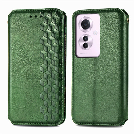 For OPPO Reno11 F 5G Cubic Grid Pressed Magnetic Leather Phone Case(Green) by bashfashion