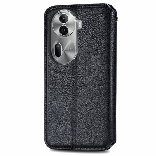 For OPPO Reno11 Pro 5G EU Cubic Grid Pressed Magnetic Leather Phone Case(Black) by bashfashion