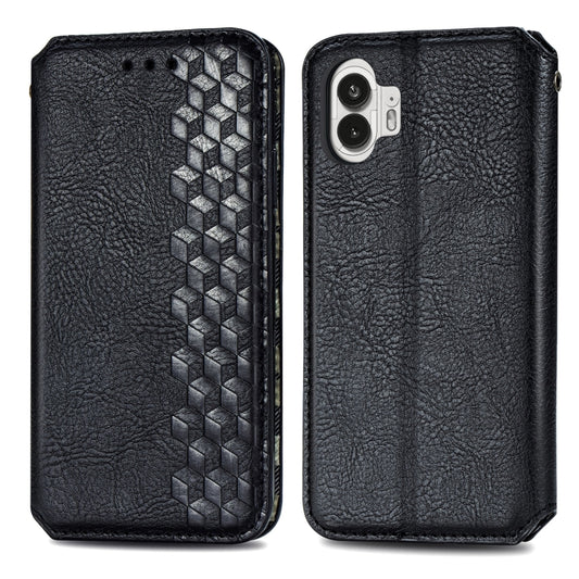 For Nothing Phone 2 Cubic Grid Pressed Magnetic Leather Phone Case(Black) by bashfashion