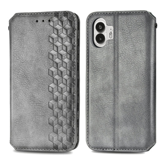 For Nothing Phone 2 Cubic Grid Pressed Magnetic Leather Phone Case(Grey) by bashfashion