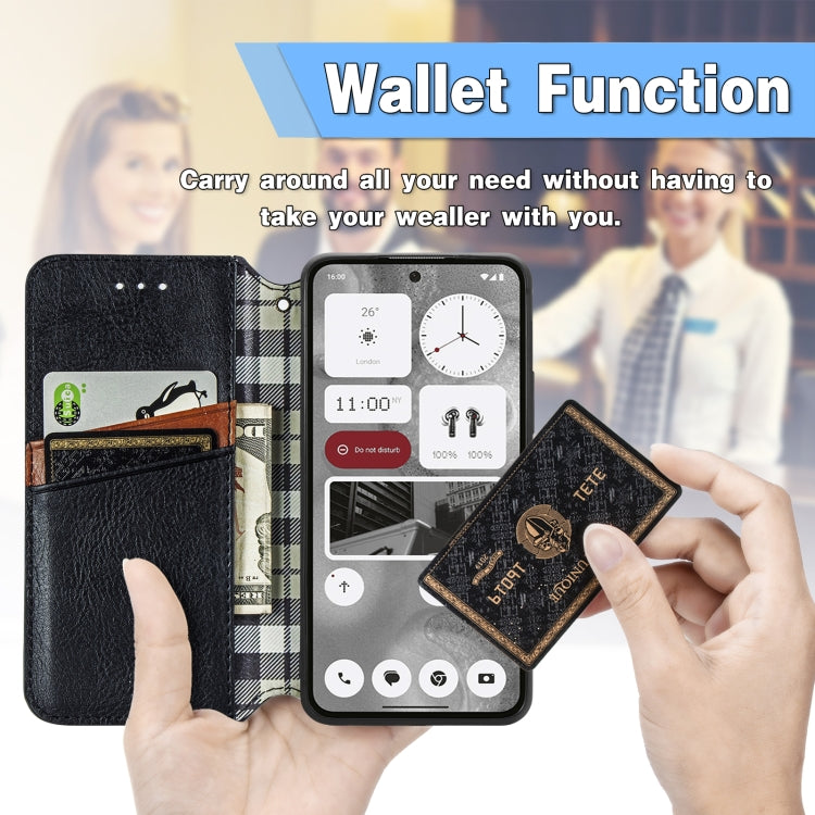 For Nothing Phone 2 Cubic Grid Pressed Magnetic Leather Phone Case(Grey) by bashfashion