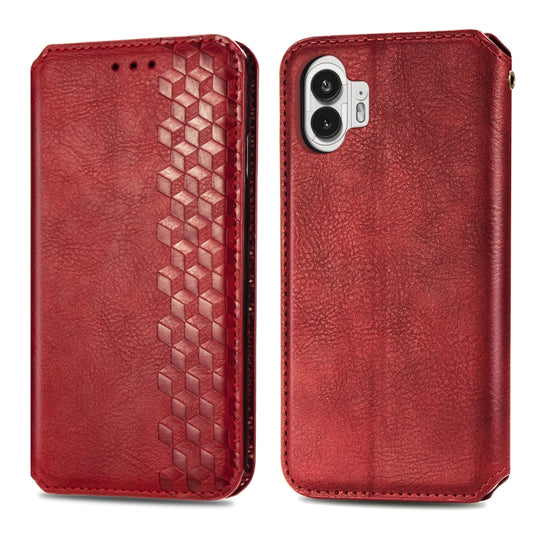 For Nothing Phone 2 Cubic Grid Pressed Magnetic Leather Phone Case(Red) by bashfashion