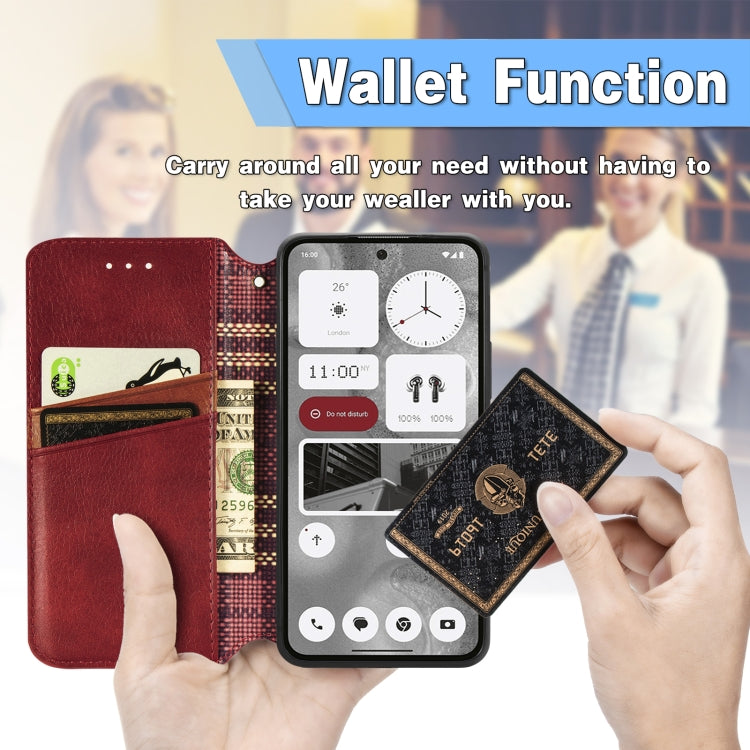 For Nothing Phone 2 Cubic Grid Pressed Magnetic Leather Phone Case(Red) by bashfashion