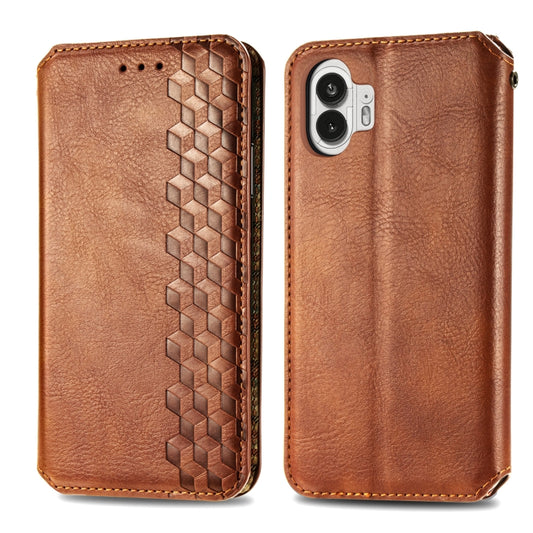 For Nothing Phone 2 Cubic Grid Pressed Magnetic Leather Phone Case(Brown) by bashfashion