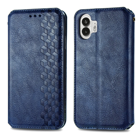 For Nothing Phone 2 Cubic Grid Pressed Magnetic Leather Phone Case(Blue) by bashfashion