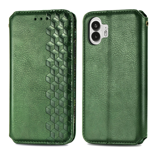For Nothing Phone 2 Cubic Grid Pressed Magnetic Leather Phone Case(Green) by bashfashion