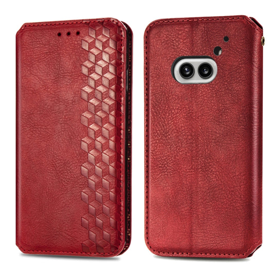 For Nothing Phone 2a Cubic Grid Pressed Magnetic Leather Phone Case(Red) by bashfashion