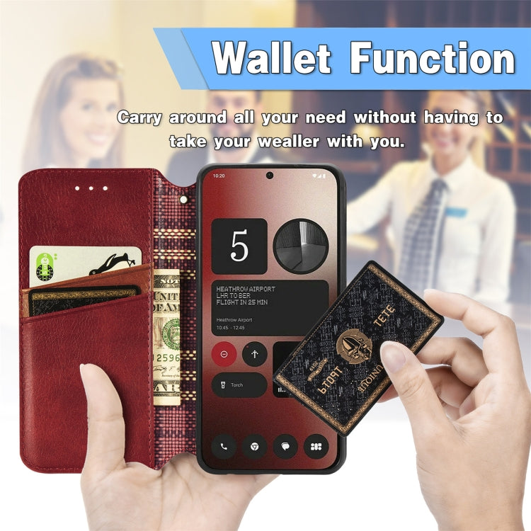 For Nothing Phone 2a Cubic Grid Pressed Magnetic Leather Phone Case(Red) by bashfashion