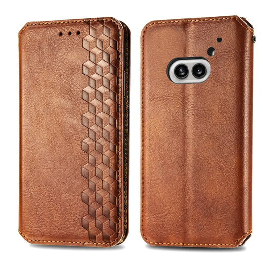 For Nothing Phone 2a Cubic Grid Pressed Magnetic Leather Phone Case(Brown) by bashfashion