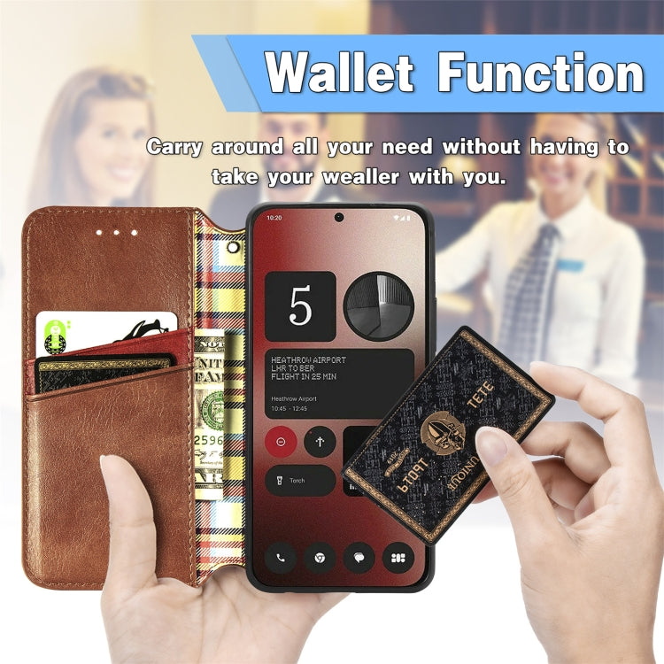 For Nothing Phone 2a Cubic Grid Pressed Magnetic Leather Phone Case(Brown) by bashfashion