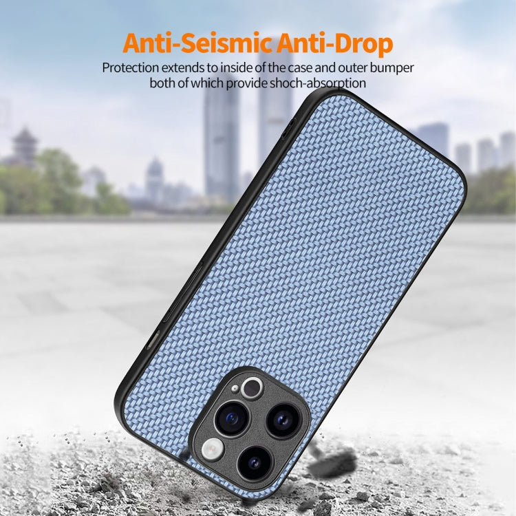 For iPhone 15 Pro ENKAY Fiber Leather Skin PC Phone Case with High Aluminum-silicon Glass Film(Blue) by ENKAY