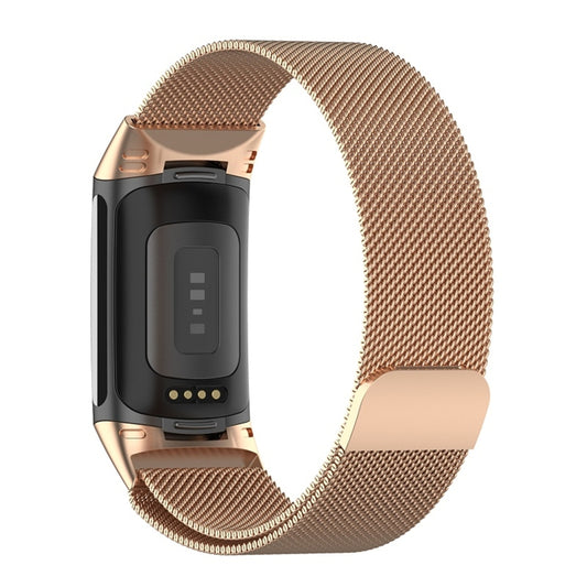 For Fitbit Charge 6 Milan Magnetic Metal Steel Mesh Watch Band(Rose Gold) by bashfashion