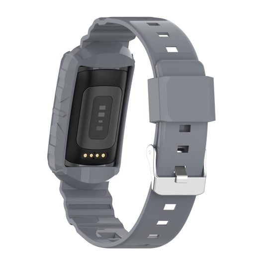 For Fitbit Charge 6 / 5 / 4 / 3 Armor Integrated TPU Watch Band(Gray) by bashfashion