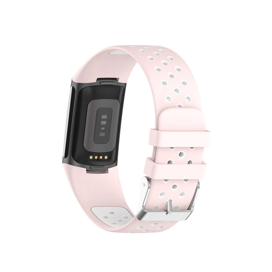 For Fitbit Charge 6 Dual Color Breathable Silicone Watch Band(Pink+White) by bashfashion