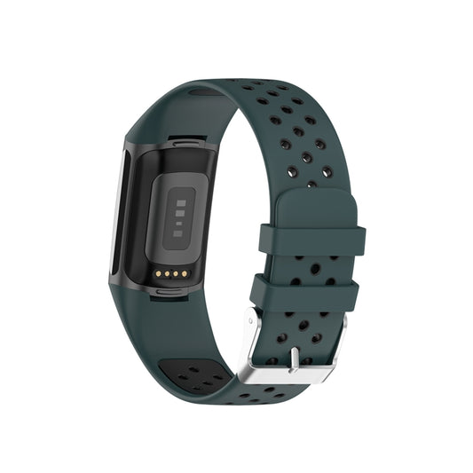 For Fitbit Charge 6 Dual Color Breathable Silicone Watch Band(Green+Black) by bashfashion