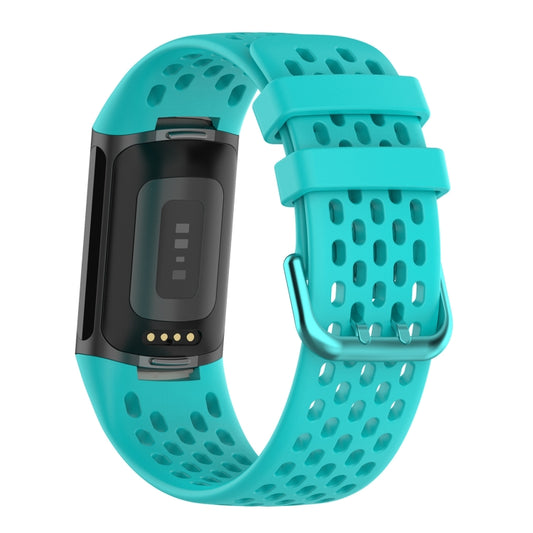 For Fitbit Charge 5 Solid Color Breathable Sports Silicone Watch Band(Teal Green) by bashfashion