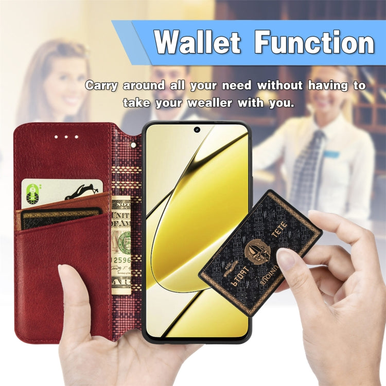 For Realme 11 5G Global Cubic Grid Pressed Magnetic Leather Phone Case(Red) by bashfashion