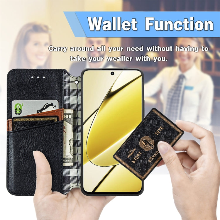 For Realme 11 5G Global Cubic Grid Pressed Magnetic Leather Phone Case(Green) by bashfashion