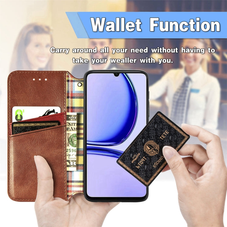 For Realme C53 Cubic Grid Pressed Magnetic Leather Phone Case(Brown) by bashfashion