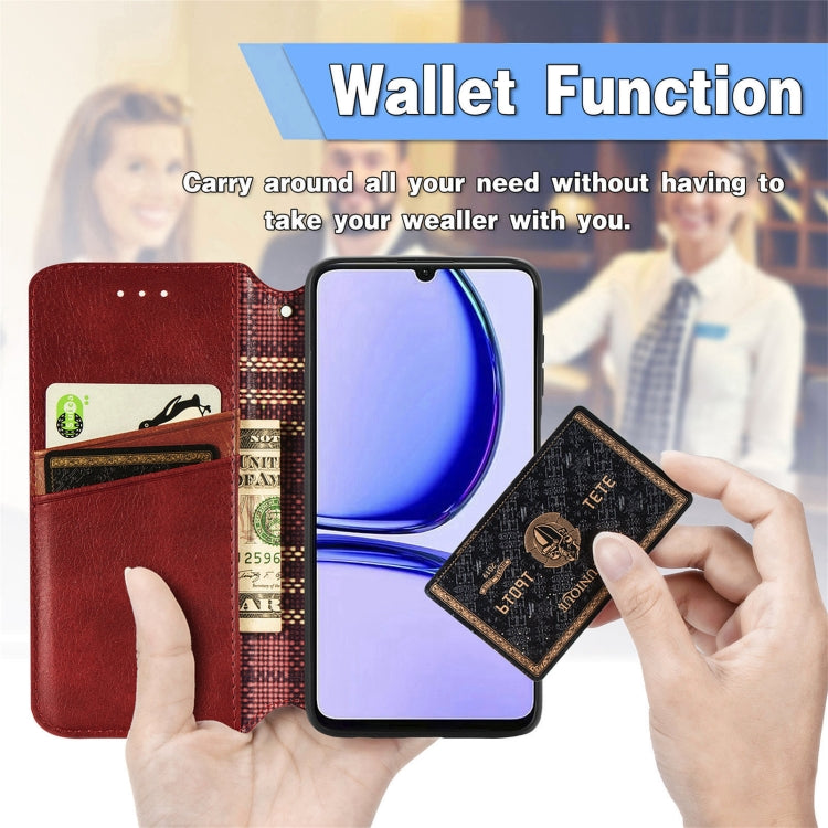 For Realme C53 Cubic Grid Pressed Magnetic Leather Phone Case(Red) by bashfashion