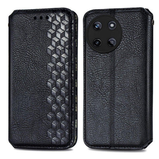 For Realme 11 4G Global Cubic Grid Pressed Magnetic Leather Phone Case(Black) by bashfashion