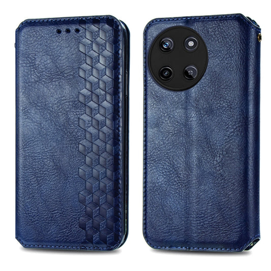 For Realme 11 4G Global Cubic Grid Pressed Magnetic Leather Phone Case(Blue) by bashfashion