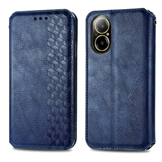 For Realme C67 4G Cubic Grid Pressed Magnetic Leather Phone Case(Blue) by bashfashion