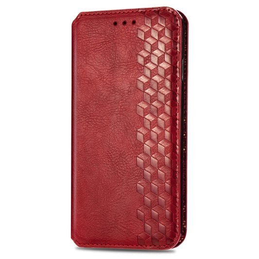 For Realme 12 Pro+ Cubic Grid Pressed Magnetic Leather Phone Case(Red) by bashfashion